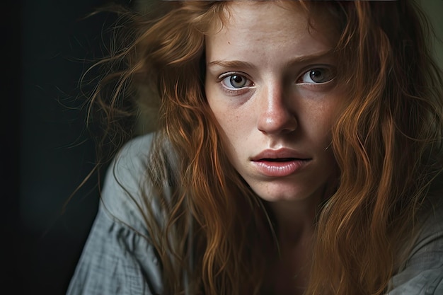 Zdezorientowany i smutny portret młodej kobiety rozważającej swoją trudną sytuację z bliska