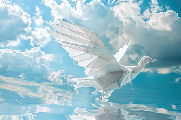 Zdjęcia białego gołębia origami symbolizującego pokój i wolność