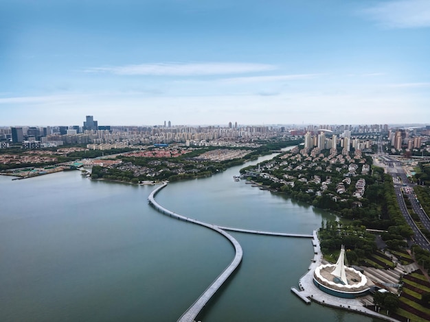 Zdjęcia lotnicze budynków miejskich Suzhou Jinji Lake CBD