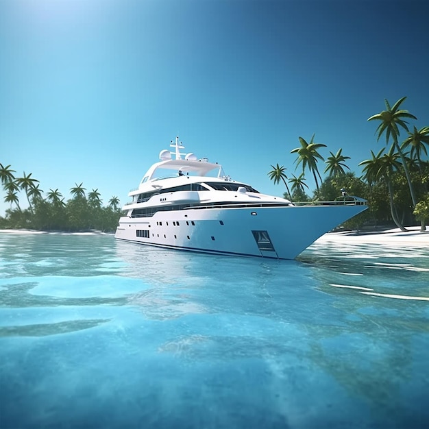 Zdjęcia luksusowego jachtu, krystalicznie czysta, błękitna woda Generative AI