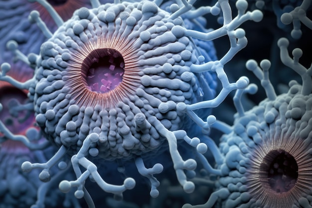 Zdjęcia z ekstremalnego zbliżenia przedstawiające szczegółowe struktury wirusów pod mikroskopem