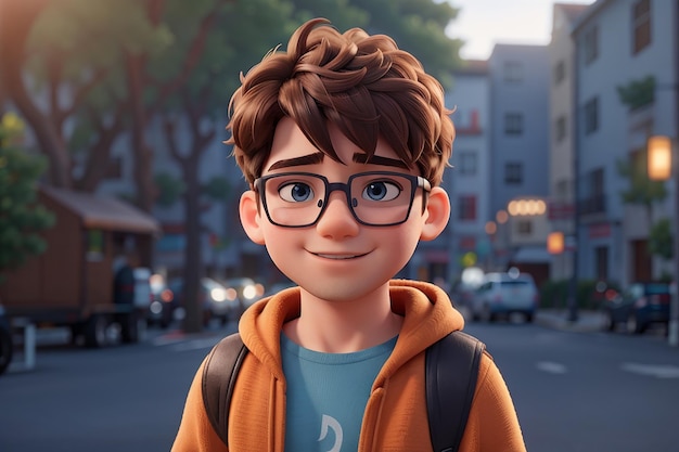 Zdjęcie 3D postaci chłopca z okularami