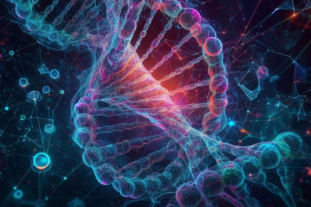 Zdjęcie 3D tło DNA z szczegółowymi i stylistycznymi renderingiami