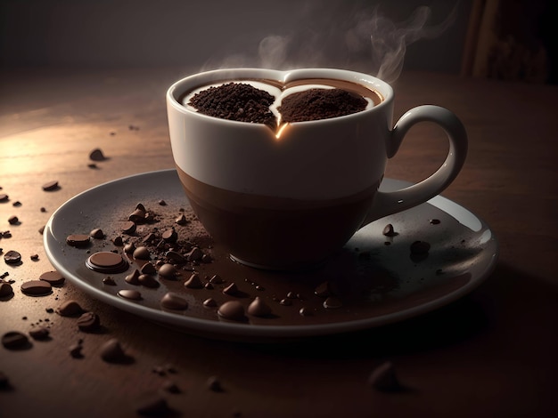 Zdjęcie a_top_view_hot_espresso_with_brown_coffee_seeds