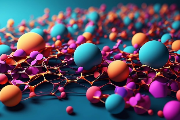 Zdjęcie abstrakcyjne tła poruszających się atomów Ilustracja 3D o wysokiej jakości