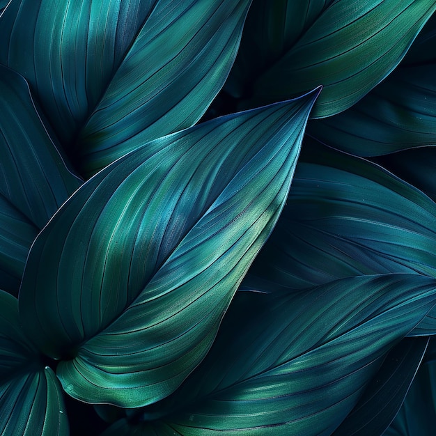 Zdjęcie abstrakcyjnej tekstury zielonego liścia w ciemno niebieskim tonie