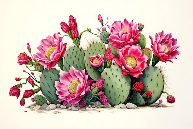 Zdjęcie akwarelowego obrazu kwitnącego kaktusa