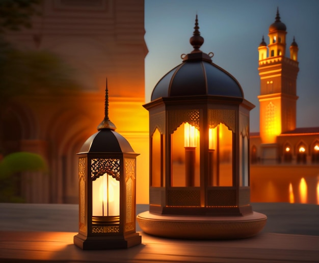 Zdjęcie arabskiej świecącej latarni EID świąteczne tło