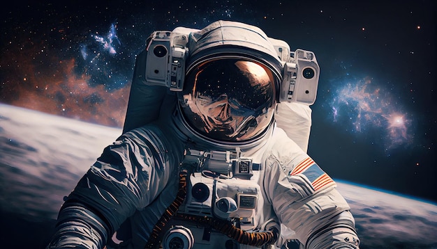 Zdjęcie astronauty z gitarą, mężczyzny lub kobiety w garniturze i kasku