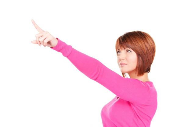 zdjęcie atrakcyjnej bizneswoman wskazując palcem