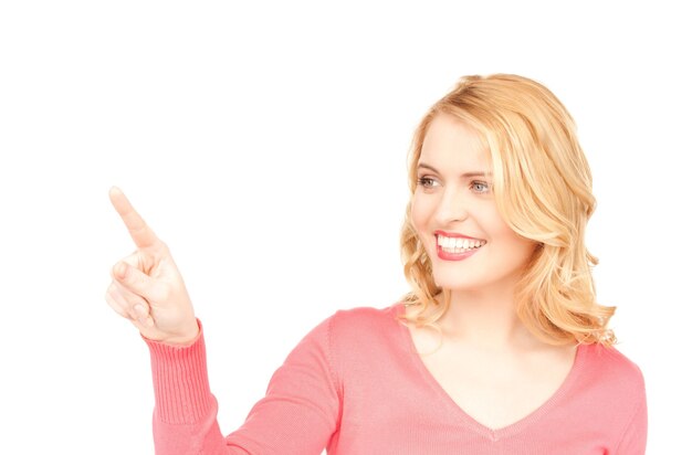 zdjęcie atrakcyjnej bizneswoman wskazującej palcem
