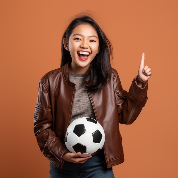 Zdjęcie azjatyckiej dziewczyny trzymającej piłkę.