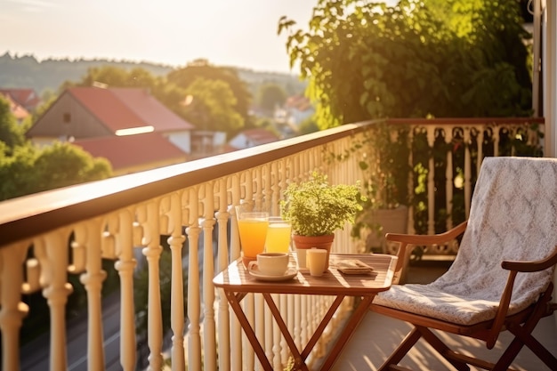 zdjęcie balkonu hotelu z widokiem na wioskę Fotografia AI Generated