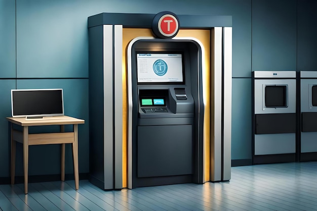 Zdjęcie zdjęcie bankomatu i ścieżka przycinająca karty kredytowej lub debetowej zawarte w tle bankomatu koncepcja bankowości finansowej