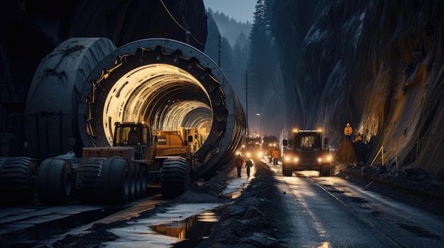 Zdjęcie zdjęcie betonowej koparki do budowy tunelu drogowego