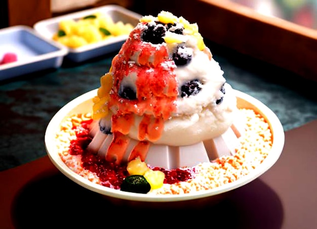 zdjęcie bingsu, popularnego koreańskiego deseru z lodem.