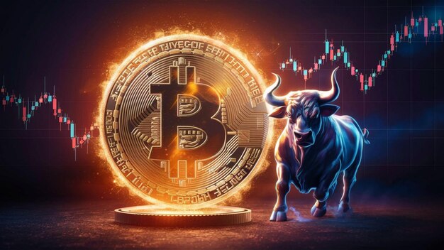 zdjęcie bitcoina z agresywnym bykiem dla krypto rynku byka