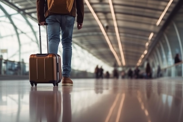 Zdjęcie biznesmena z torbą podróżną na lotnisku wygenerowane przez AI
