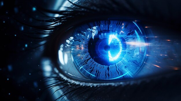 Zdjęcie bliskiego ujęcia oka za pomocą promieni laserowych