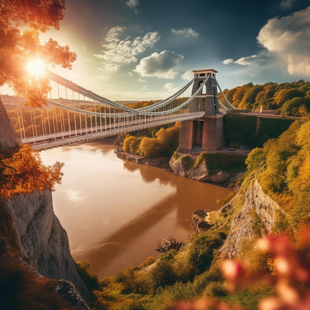 Zdjęcie boczne mostu zawieszonego Clifton i rzeki w Bristolu w Wielkiej Brytanii