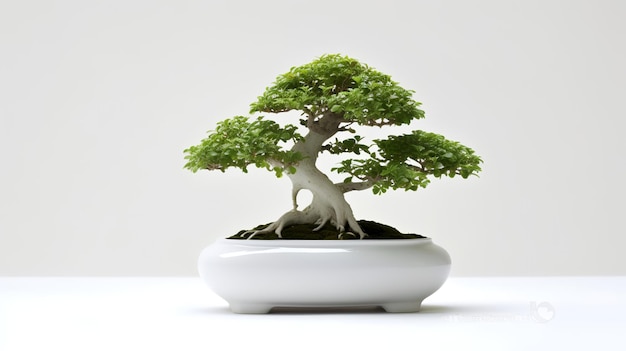 Zdjęcie bonsai w minimalistycznej doniczce jako roślina doniczkowa do dekoracji wnętrz