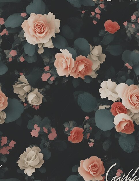 Zdjęcie bukietu żywych różowych róż na kontrastowym czarnym tle