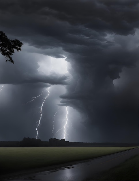 Zdjęcie burzy zbliżającej się do drzewa na polu