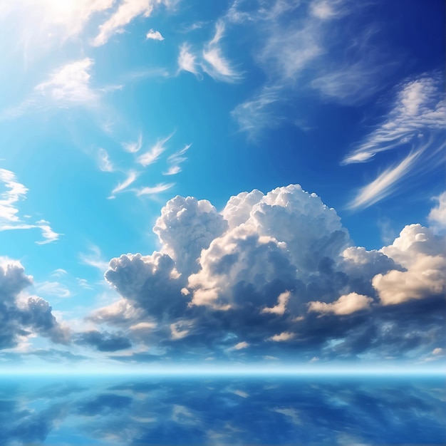 Zdjęcie chmury Cumulonimbus na jasnoniebieskim niebie w słoneczny dzień zrobione z dołu