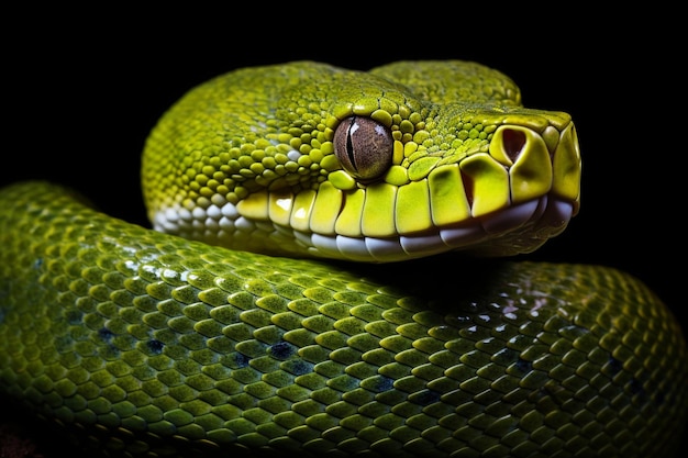 zdjęcie chondropython viridis wąż zbliżenie z czarnym tłem morelia viridis węż