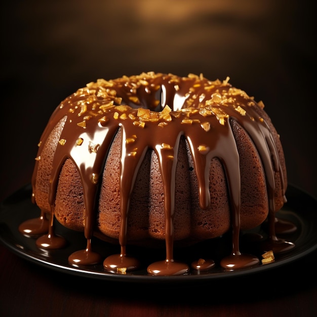 Zdjęcie ciasta czekoladowego z czekoladą i orzechami na wierzchu