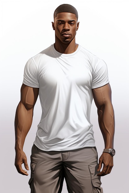 Zdjęcie czarnego mężczyzny ubranego w białą koszulkę na jasnym tle