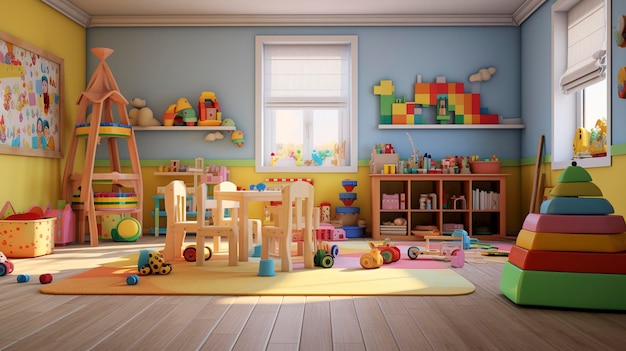 Zdjęcie czystego i zorganizowanego pokoju zabaw dla dzieci