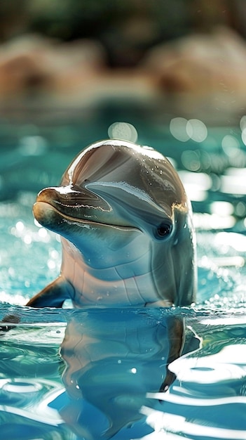 Zdjęcie zdjęcie delfina w morzu wygenerowane przez ultra realistyczną sztuczną inteligencję