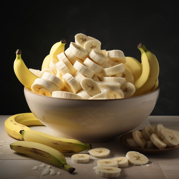 Zdjęcie dojrzałej miski z bananami i kawałków z izolowanym tłem