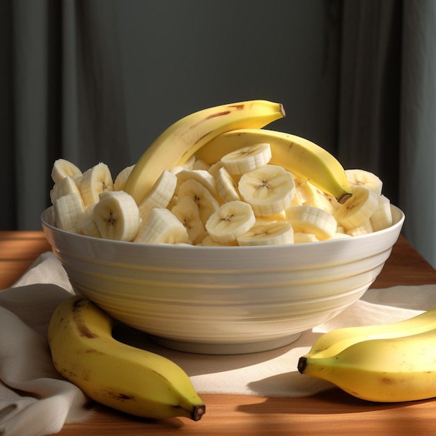 Zdjęcie dojrzałej miski z bananami i kawałków z izolowanym tłem