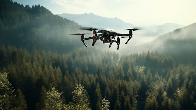 Zdjęcie drona latającego nad lasem