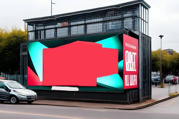 Zdjęcie dużego billboardu w makiecie miasta w dniu 3d Futurystyczne miasto z billboardem