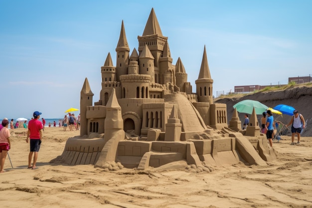 Zdjęcie dużego zamku z piasku na plaży