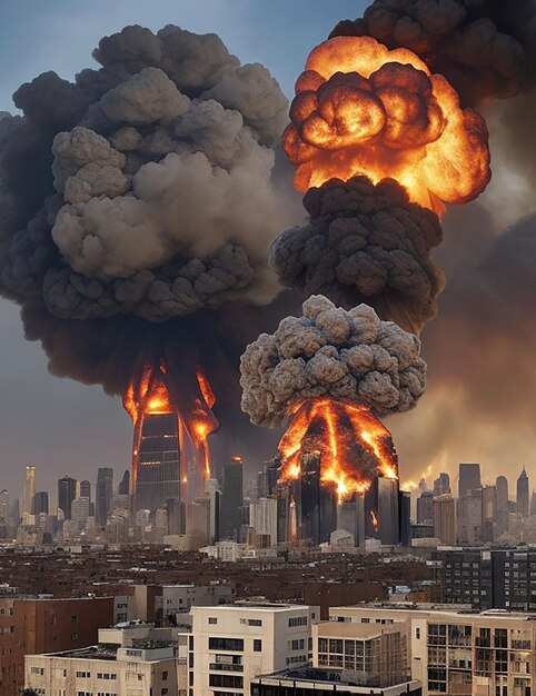 Zdjęcie dużej eksplozji w środku miasta