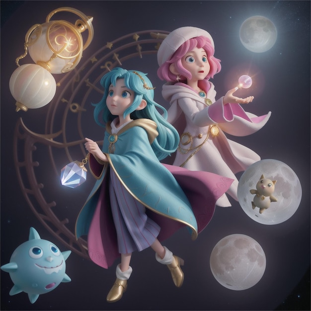 zdjęcie dwóch dziewczynek i księżyca z napisem księżniczka na górze