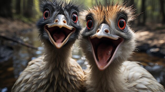Zdjęcie dwóch Emusów z naciskiem na wyrażanie miłości