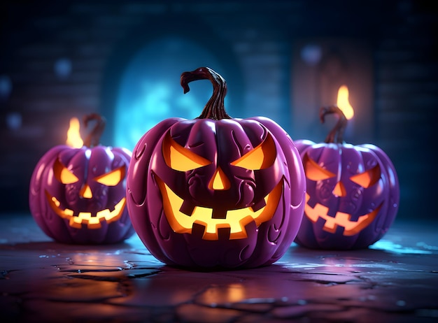 Zdjęcie dyni halloween z przerażającymi twarzami baner sprzedaży na koncepcję dnia halloween