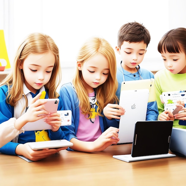 Zdjęcie zdjęcie dzieci korzystających z tabletu podczas lekcji generuje ai