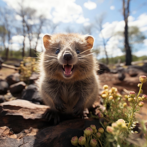 Zdjęcie dziecka quokka z wiecznym uśmiechem Generatywna sztuczna inteligencja