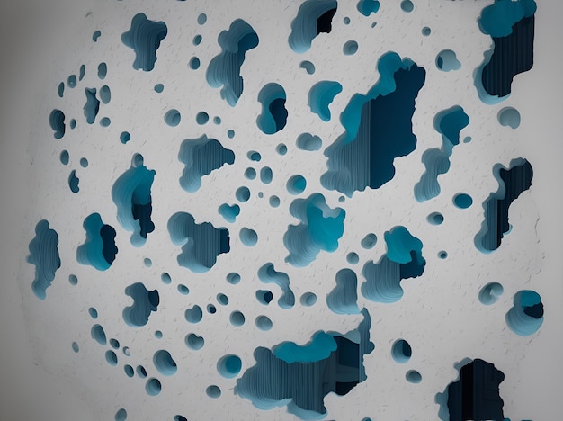 Zdjęcie dzieła sztuki współczesnej z niebieskimi kształtami pęcherzyków na minimalistycznym białym tle