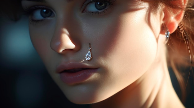 Zdjęcie dziewczyny z olśniewającym diamentowym kolczykiem w nosie