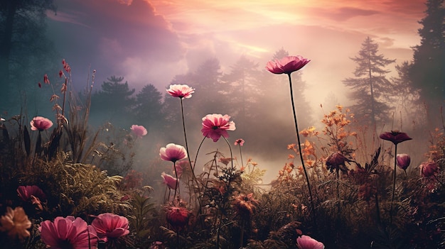 Zdjęcie dzikich kwiatów magiczny obraz tonizujący naturę
