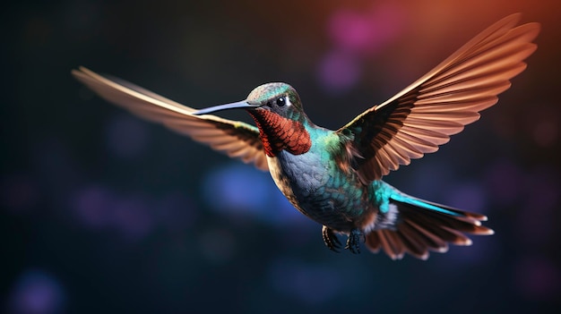 Zdjęcie efektownego zbliżenia kolibra w locie