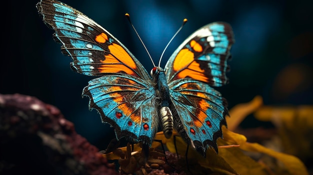 Zdjęcie efektownego zbliżenia kolorowego motyla