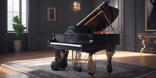 Zdjęcie zdjęcie eleganckiej sceny fortepianowej w pomieszczeniu